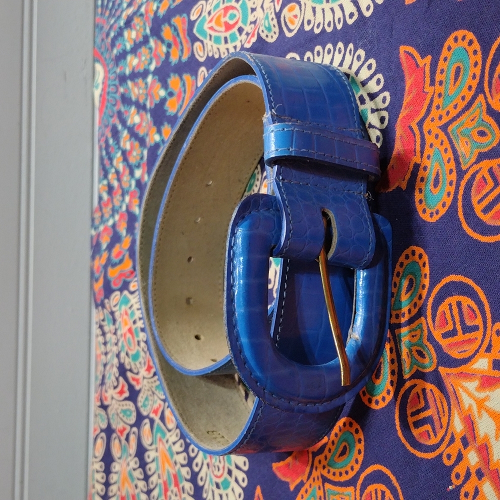 Vintage Blue Croc Skin Belt Small to Medium